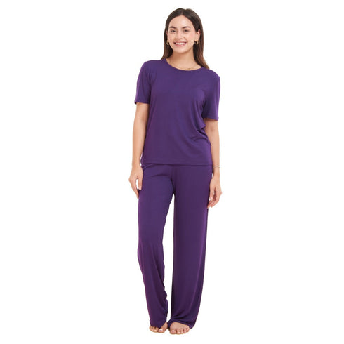 Ensemble pyjama d'été femme T-shirt violette+ pantalon