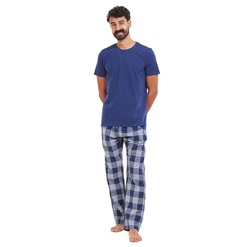 Ensemble pyjama été homme T-shirt bleu clair + Pantalon à Carreaux bleu clair X bleu