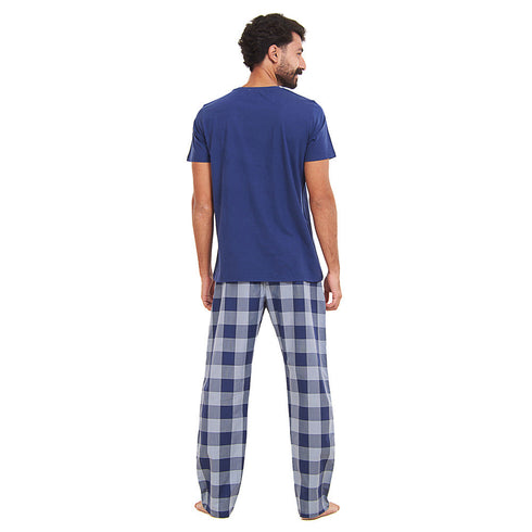 Ensemble pyjama été homme T-shirt bleu clair + Pantalon à Carreaux bleu clair X bleu