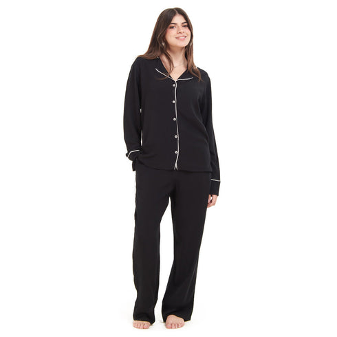 Ensemble pyjama d'été femme boutonné Noire