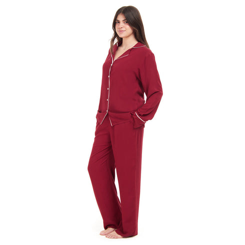 Ensemble pyjama d'été femme boutonné rouge foncé