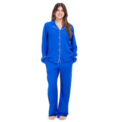 Ensemble pyjama d'été femme boutonné bleu roi