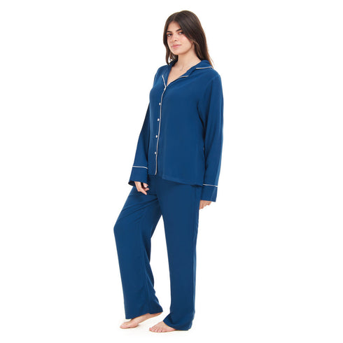 Ensemble pyjama d'été femme boutonné pétrole
