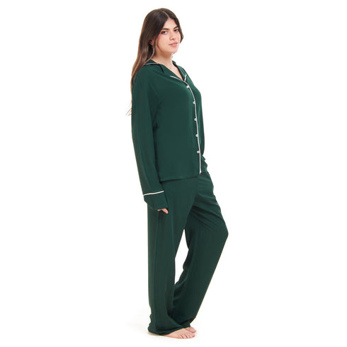Ensemble pyjama d'été femme boutonné Verte