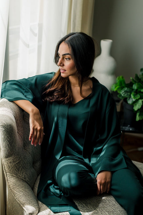 Ensemble pyjama d'été femme kimono vert