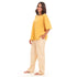 Ensemble pyjama d'été femme, T-shirt oversize jaune doré + pantalon à contours de fleurs dorées