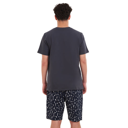 Ensemble pyjama d'été homme T-shirt gris foncé + short camouflage bleu foncé