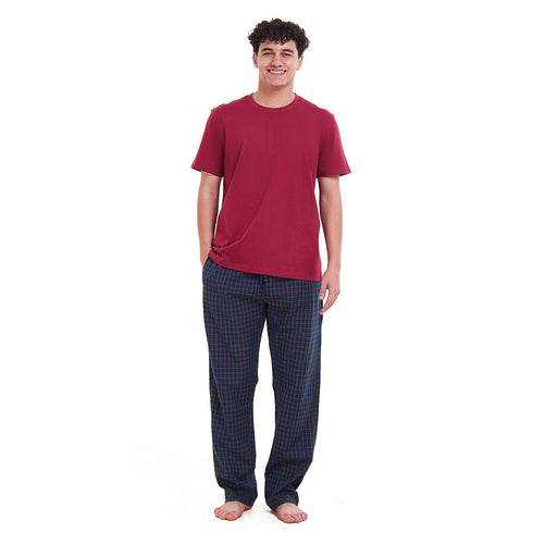 Ensemble pyjama été homme T-shirt rouge foncé + Pantalon à Carreaux Bleu x Noir