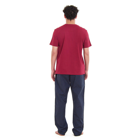 Ensemble pyjama été homme T-shirt rouge foncé + Pantalon à Carreaux Bleu x Noir