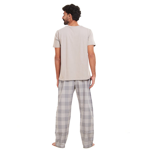 Ensemble pyjama été homme T-shirt gris + Pantalon à Carreaux gris