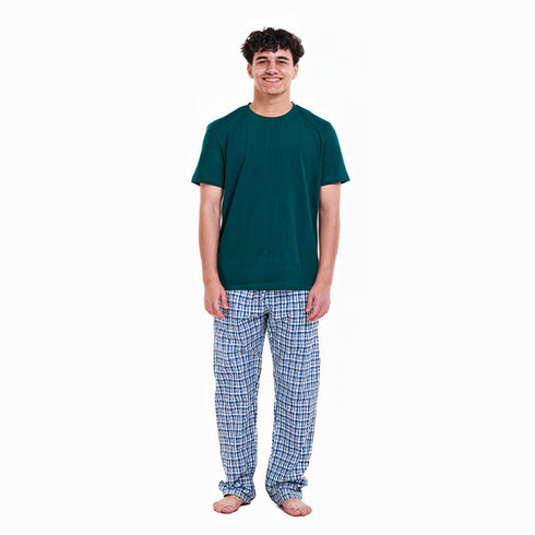Ensemble pyjama été homme T-shirt pétrole+ Pantalon à Carreaux blac x pétrole