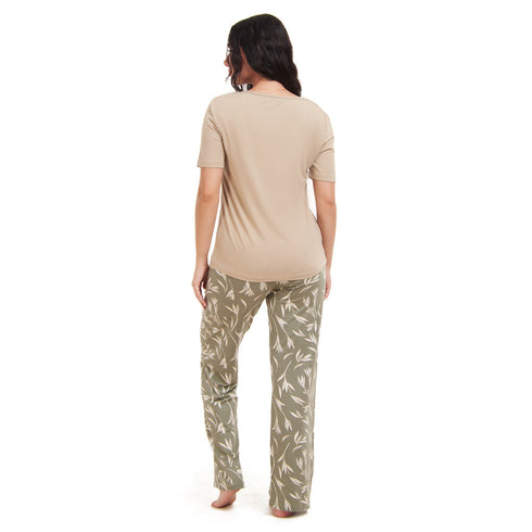 Ensemble pyjama d'été femme, T-shirt beige + pantalon pastel