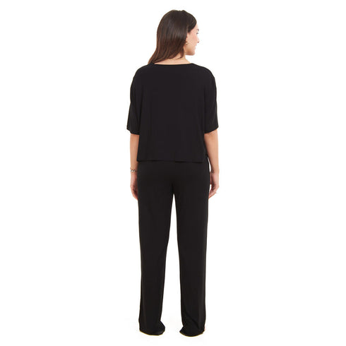 Ensemble pyjama d'été femme, T-shirt court + pantalon ,Noir
