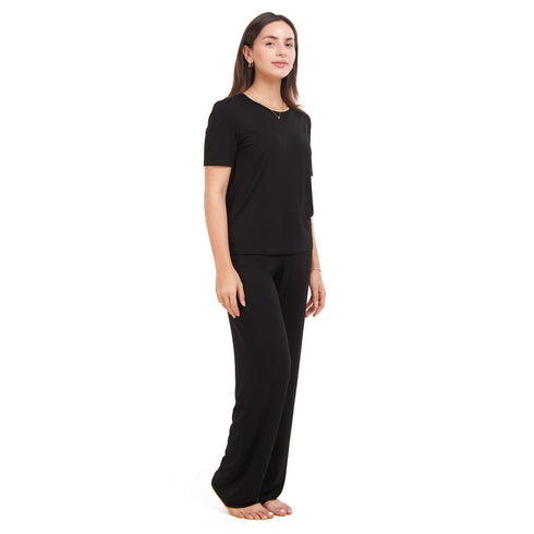 Ensemble pyjama d'été femme T-shirt noire + pantalon