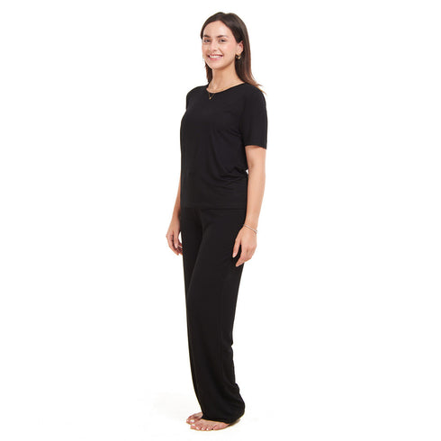 Ensemble pyjama d'été femme T-shirt noire + pantalon