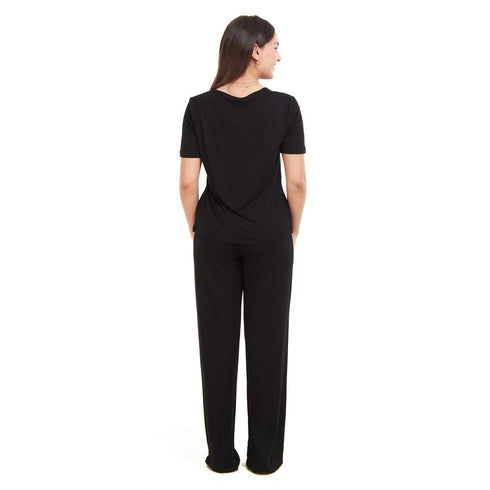 Ensemble pyjama d'été femme T-shirt noire + pantalon