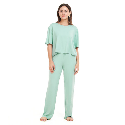 Ensemble pyjama d'été femme, T-shirt court + pantalon ,Menthe