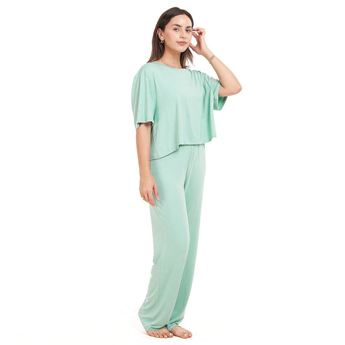Ensemble pyjama d'été femme, T-shirt court + pantalon ,Menthe