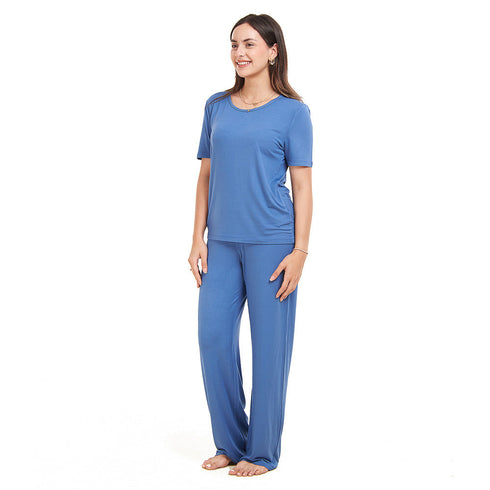 Ensemble pyjama d'été femme T-shirt pétrole + pantalon