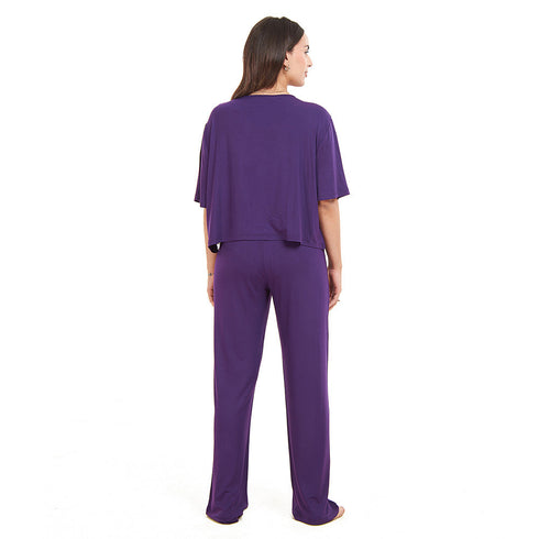 Ensemble pyjama d'été femme, T-shirt court + pantalon ,Violet