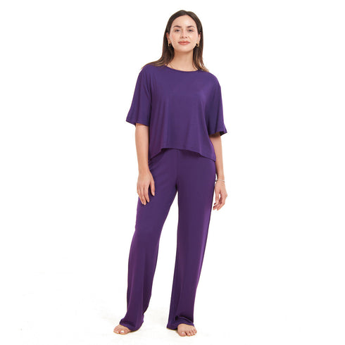 Ensemble pyjama d'été femme, T-shirt court + pantalon ,Violet