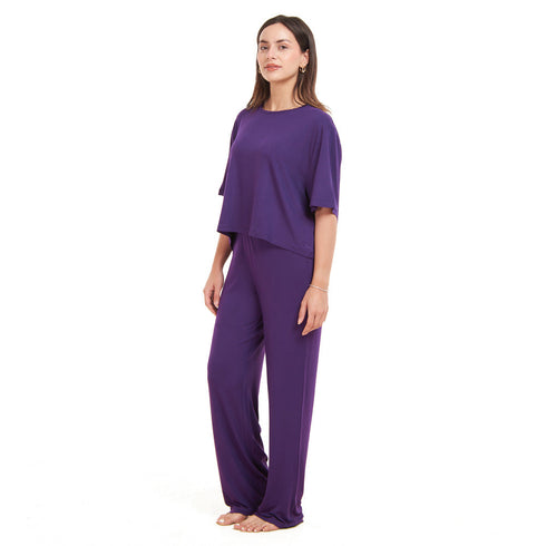 Ensemble pyjama d'été femme, T-shirt court + pantalon ,Violet