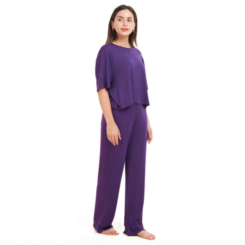 Ensemble pyjama d'été femme, T-shirt court + pantalon ,Violet