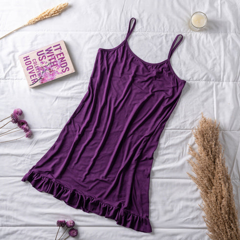 Chemise de nuit d’été femme violette volants